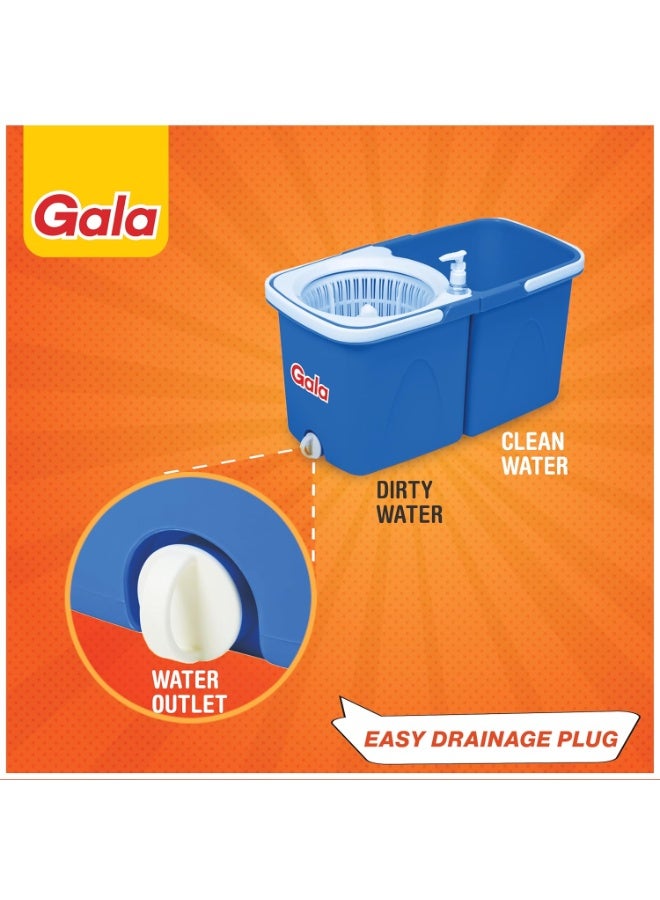 Gala Twin Bucket Spin Mop, 2 Microfiber Refills, Floor Cleaning Mop stick with Bucket, pocha for floor cleaning, Mopping Set with two buckets (white and blue) - Image 3